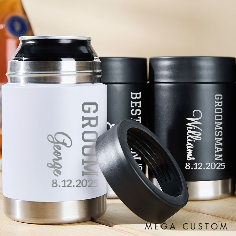 Personalized Wedding Can Coolers for Groom and Groomsmen Unique Bachelor Party Favors Can Holder Best Man Gift Tumbler for Men
