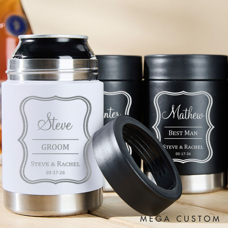 Personalized Wedding Party Can Cooler for Men Engraved Groomsman Can Cooler Bachelor Party Favors Can Holder
