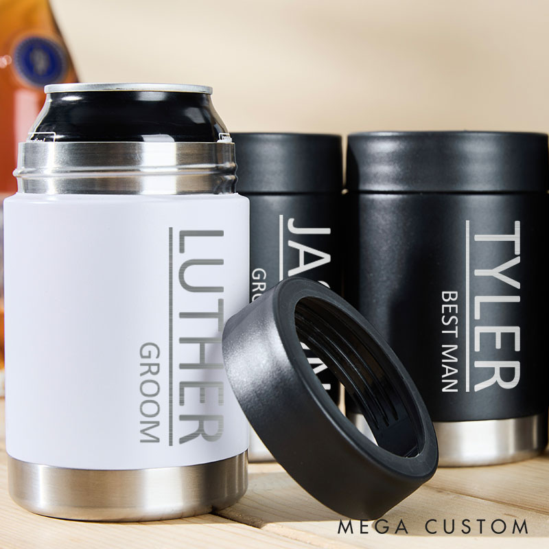 Personalized Groomsmen and Best Man Can Coolers Wedding Party Gifts with Names and Dates Bachelor Party Favors Can Holder