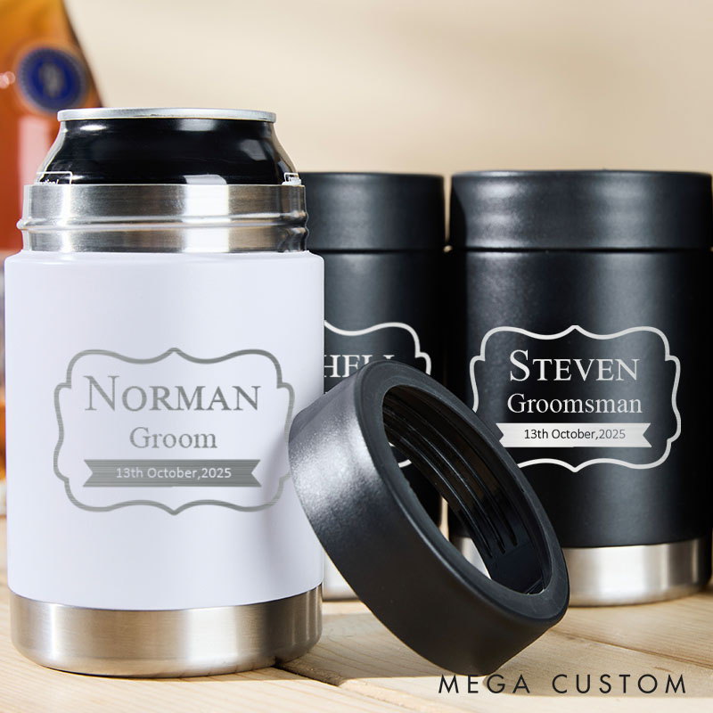 Personalized Unique Wedding Party Can Coolers for Groom and Groomsmen Bachelor Party Keepsakes Can Holder for Men