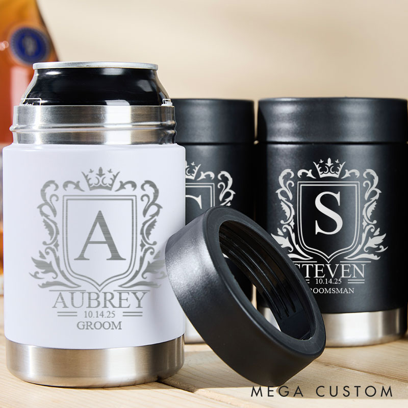 Personalized Initial Can Coolers for Groom Best Man Wedding Party Can cooler Groomsmen Proposal Gifts Can Holders