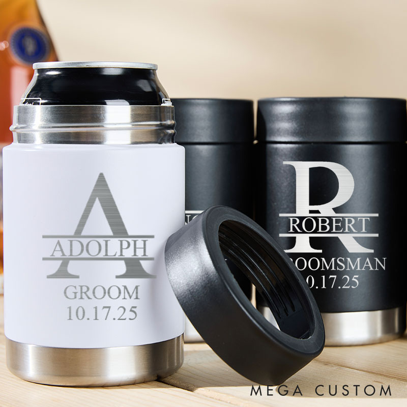 Personalized Wedding Can Coolers for Groom Bachelor Best Man Gift Can Holder Groomsmen Can Cooler