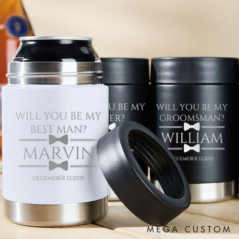 Personalized Wedding Party Can Coolers Groomsman Can Cooler Bachelor Party Keepsakes Tumbler Best Man Beer Can Holder