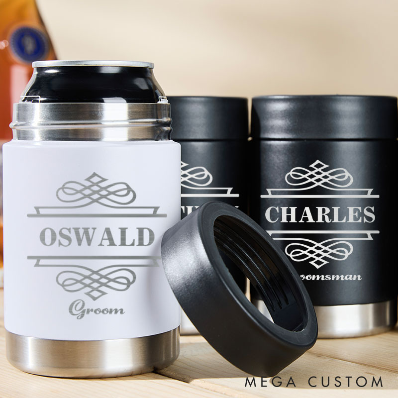 Personalized Initial and Name Wedding Can Cooler Bachelor Party Gifts for Groom Mental Groomsmen Proposal Can Holder