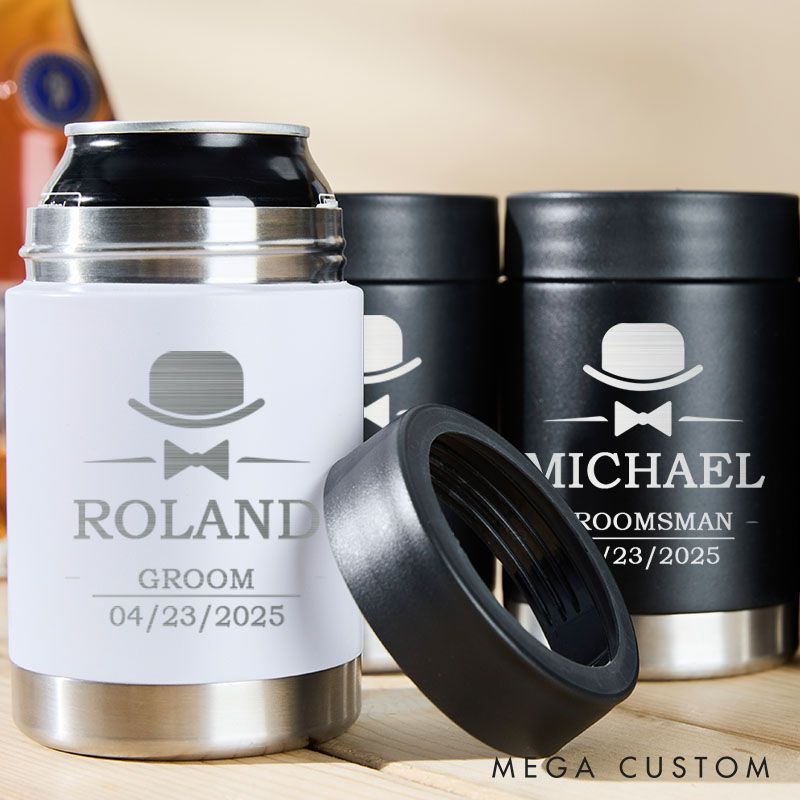 Personalized Wedding Party Can Coolers Engraved Mental Can Cooler for Groom Groomsmen Gifts Can Holder Bachelor Party Favors Tumbler