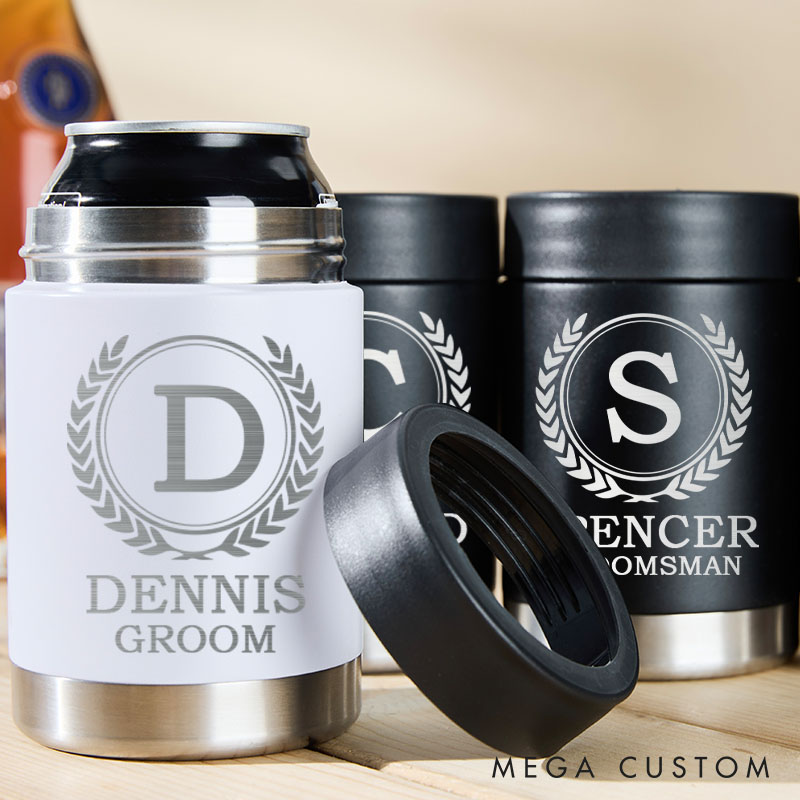 Personalized Groomsmen Can Cooler Wedding Can Cooler for Groom Bachelor Beer Can Holder Best Man Gift Beer Holder