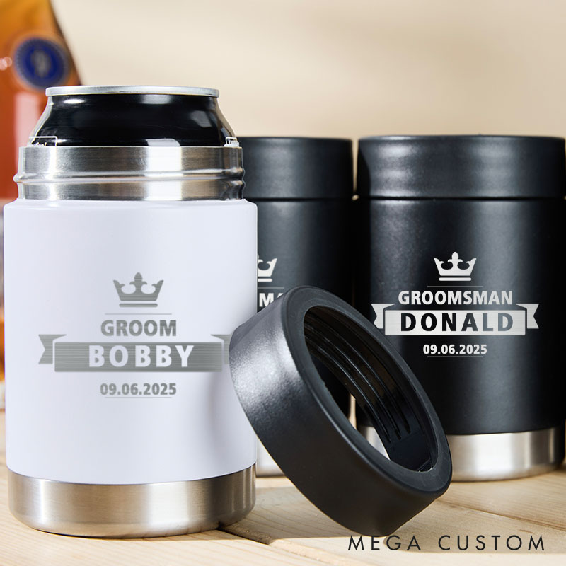 Personalized Wedding Party Can Cooler Grooms Groomsman Can Cooler Holder Stag Keepsakes Can Cooler Bachelor Party Beer Cooler