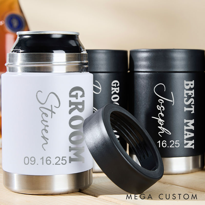 Personalized Wedding Can Coolers for Groom and Groomsmen Unique Bachelor Party Gift Can Holder Best Man Beer Can Holder for Him