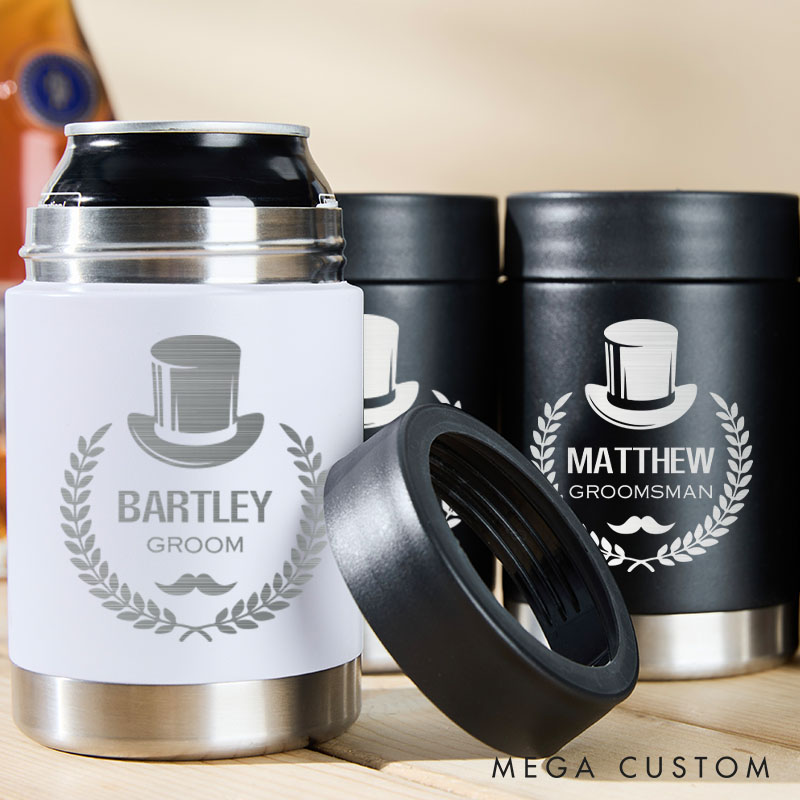 Personalized Groomsmen Can Cooler Engraved Groom Beer Can Holder Wedding Party Can Cooler for Him Men’s Can Cooler