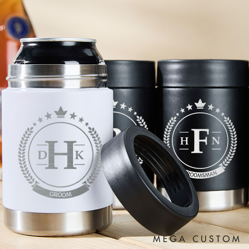 Personalized Wedding Party Can Cooler Groomsmen Favors Beer Can Cooler Bachelor Can Holder for Him Men’s Beer Can Holder