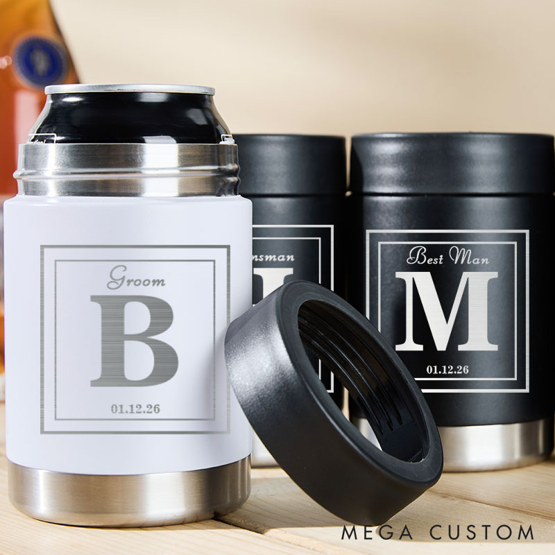 Personalized Wedding Can Holder for Groom Best Man Bachelor Party Can Cooler Groomsmen Beer Can Cooler Best Man Gift