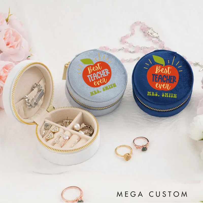 Personalized Velvet Jewelry Box for Teacher Best Teacher Ever Round Jewelry Box Gift Teacher Appreciation Gift