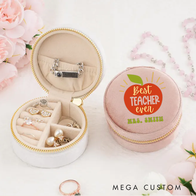 Personalized Velvet Jewelry Box for Teacher Best Teacher Ever Round Jewelry Box Gift Teacher Appreciation Gift