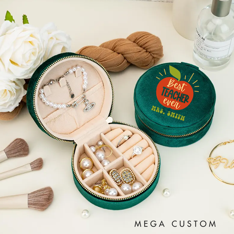 Personalized Velvet Jewelry Box for Teacher Best Teacher Ever Round Jewelry Box Gift Teacher Appreciation Gift