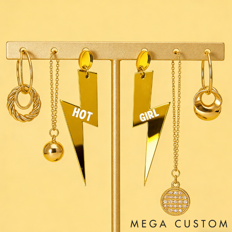 Personalized Multi-Color Lightning Bolt Earrings Edgy Statement Gift for Fashion Girls