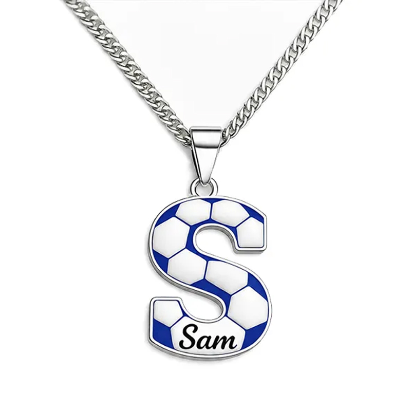 Personalized Soccer Necklace with Custom Initial and Name for Sports Fans