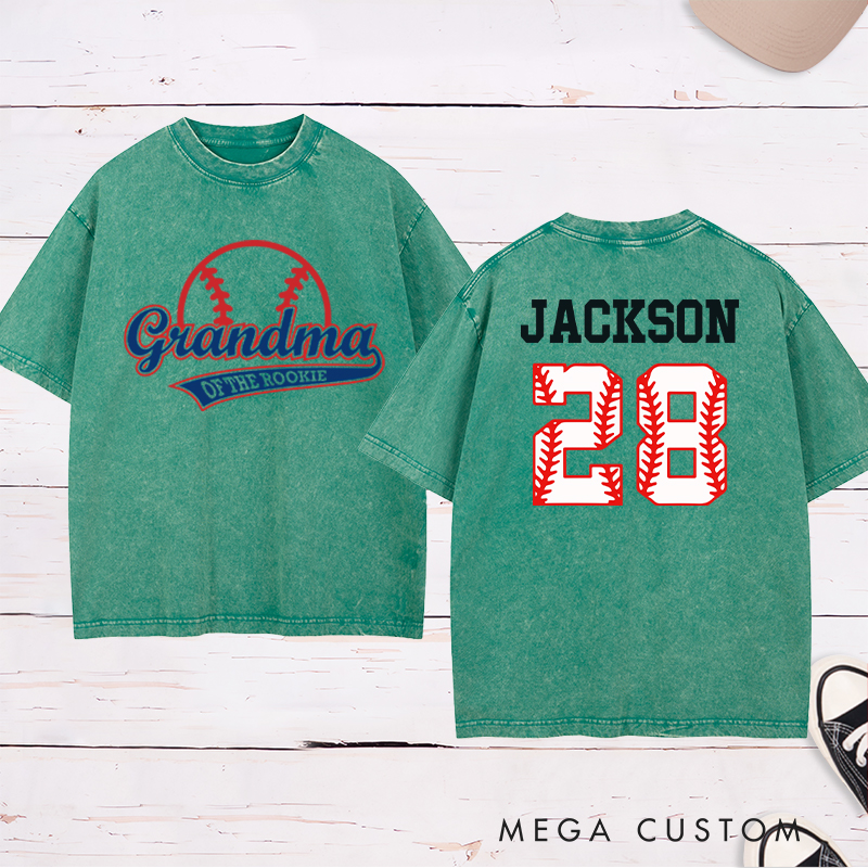 Personalized Baseball Name and Number Washed  T-Shirt for Grandma