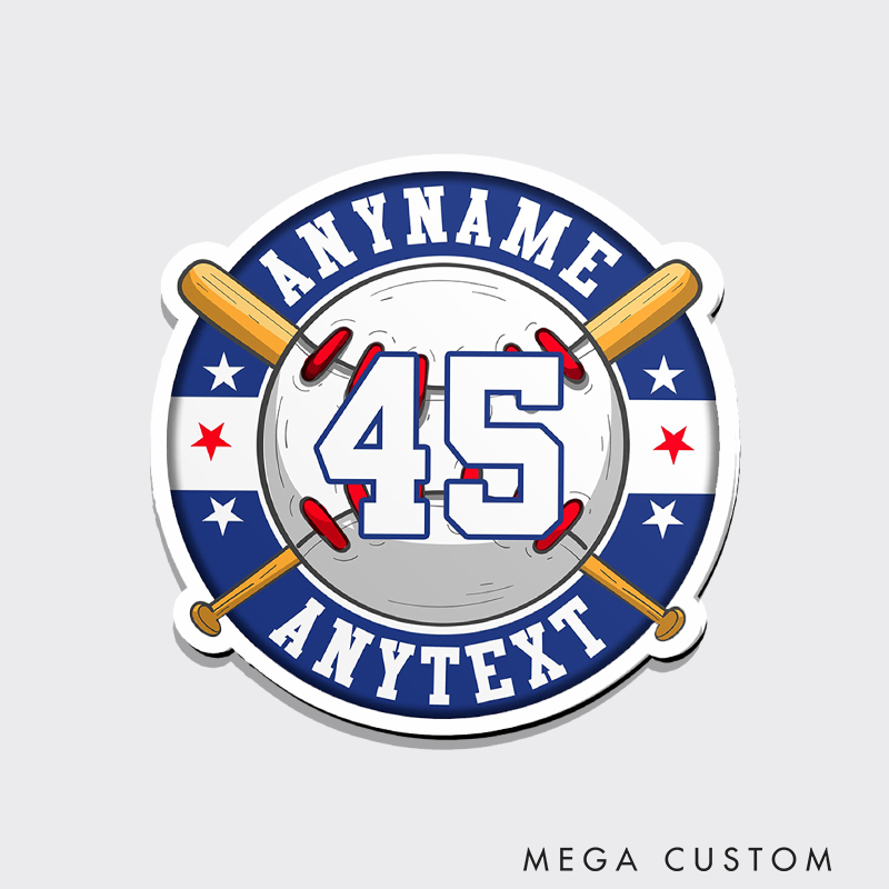 Personalized Sports Fridge Magnet Featuring Team Name, Number, and Star Accents  