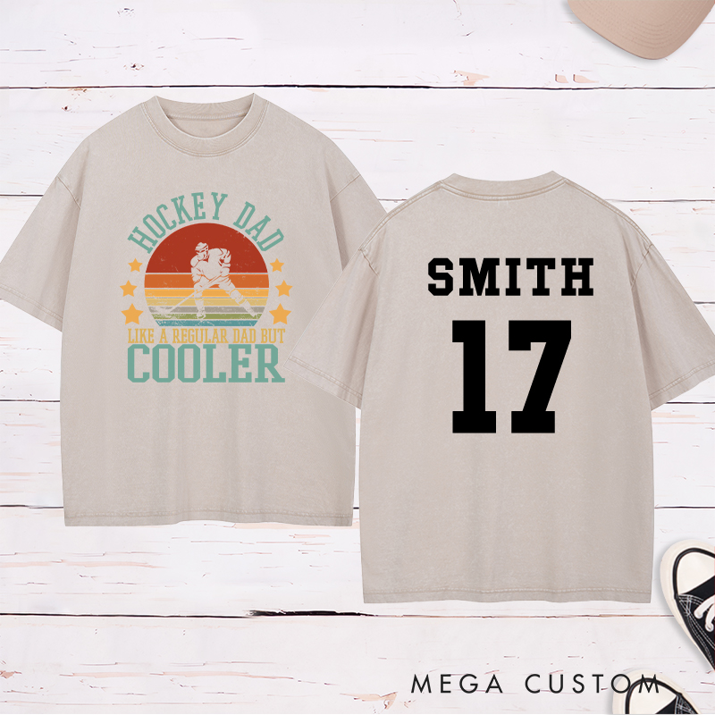 Personalized "Hockey Dad" Retro Washed T-Shirt with Custom Name and Number