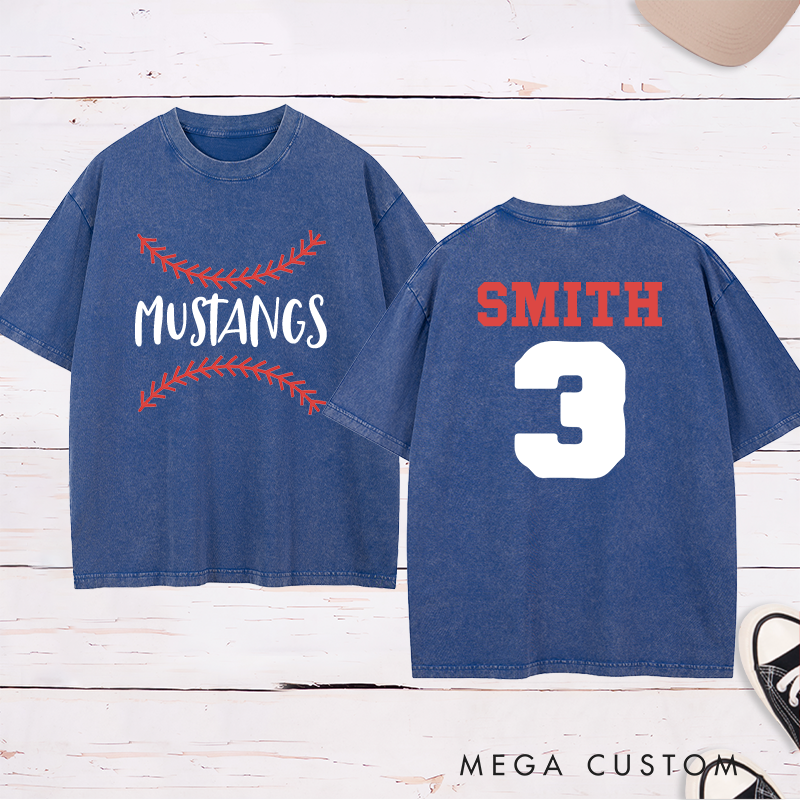 Personalized Baseball Fan Washed T-Shirt with Stylish Stitch Graphic and Custom Text