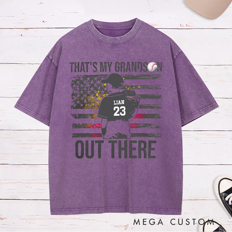 Personalized Baseball Washed T-Shirt with American Flag and Custom Name and Number Design 