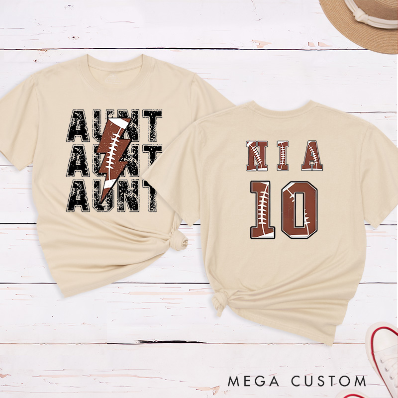 Personalized American Football and Rugby Aunt T-Shirts with Custom Name and Number