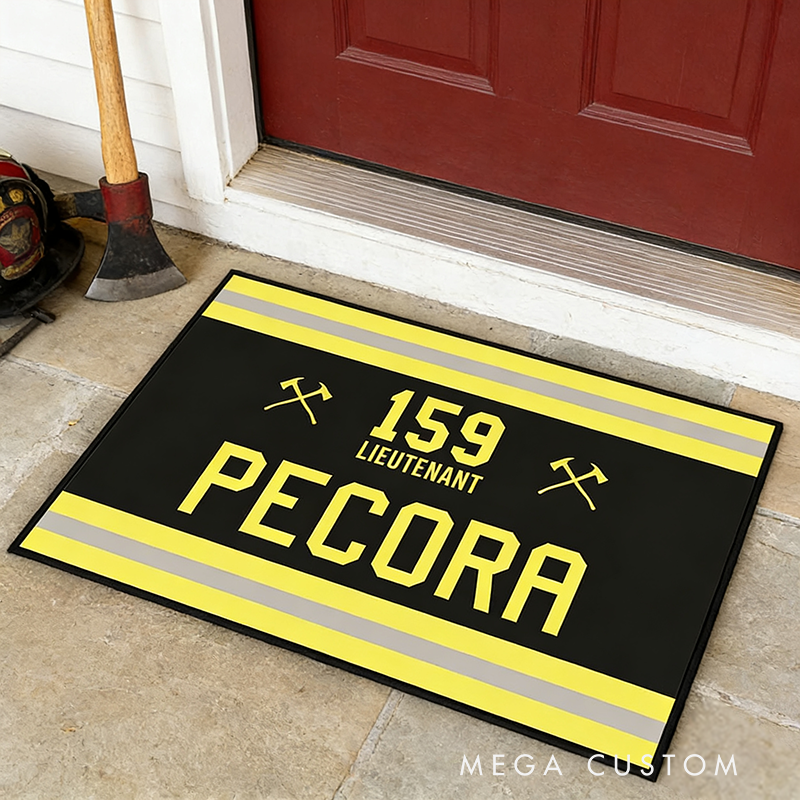 Personalized Firefighter Doormat Custom Name and Number Rug Gift for Fireman Families