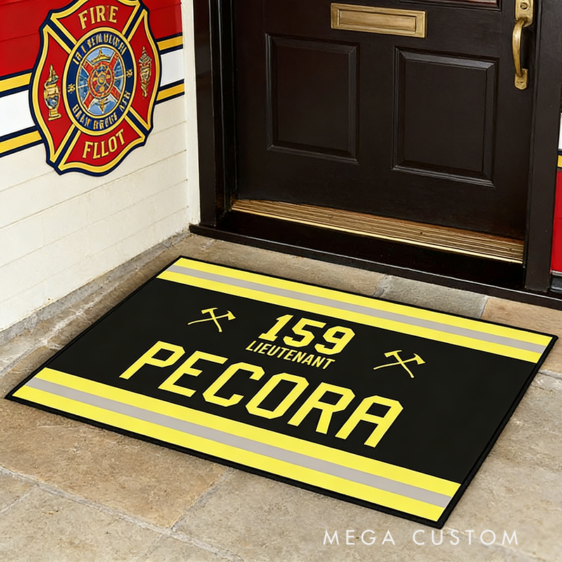 Personalized Firefighter Doormat Custom Name and Number Rug Gift for Fireman Families