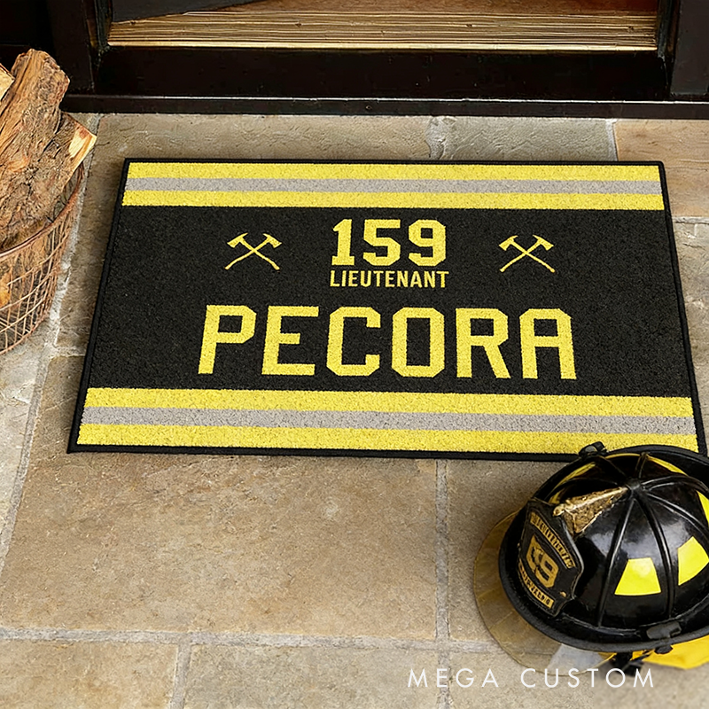 Personalized Firefighter Doormat Custom Name and Number Rug Gift for Fireman Families