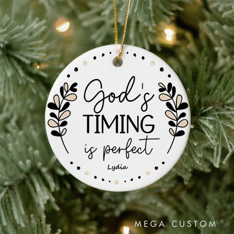 Personalized God's Timing Is Perfect Ceramic Ornament with Name Church Christening Religious Gift Bible Verse Gifts for Chrsitian