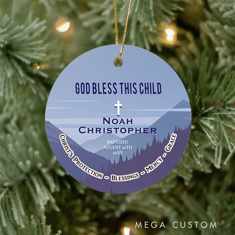 Personalized Mountain God Bless Ceramic Ornament with Name Date First Communion Gift for Christian Baptism and Confirmation Gift 