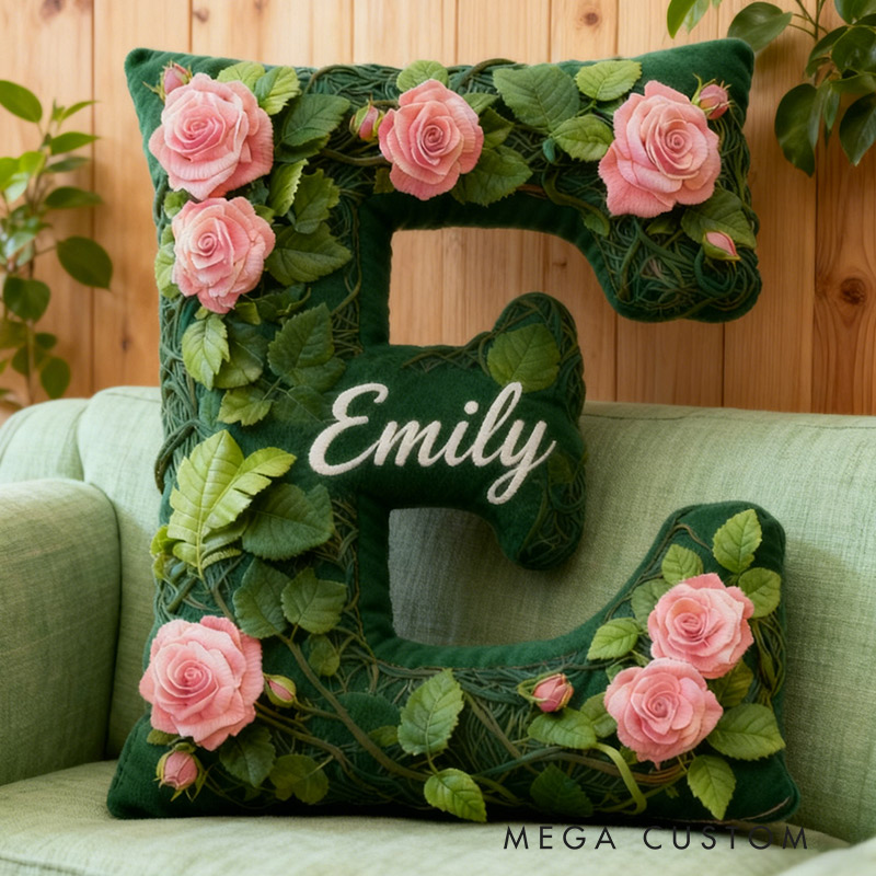 Personalized Vine Flowers Letter Pillow Graphic 3D Print Vine Flowers Custom Name Pillow for Gardening Lovers