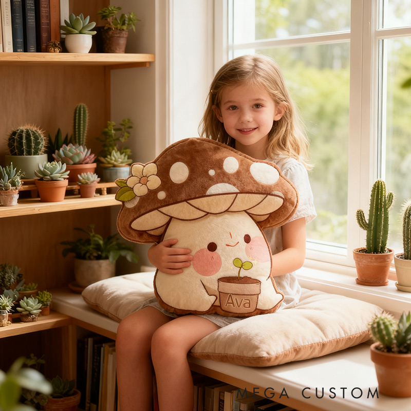 Personalized Garden Mushroom Pillow with Custom Name Graphic 3D Print Cute Garden Mushroom Pillow for Gardening Lovers