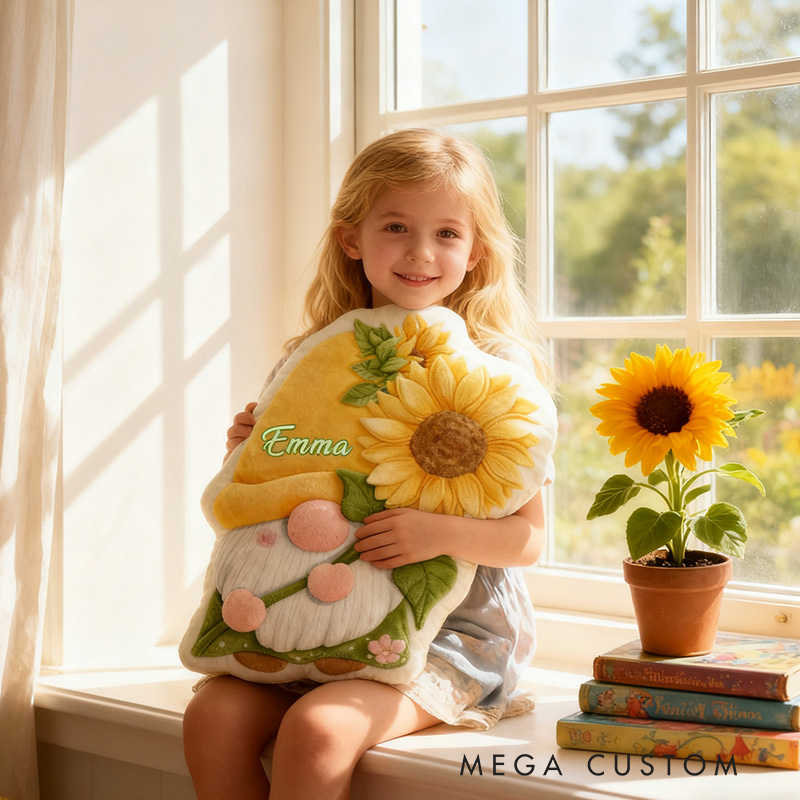 Personalized Garden Gnome Pillow with Custom Name Graphic 3D Print Sunflower Garden Gnome Pillow for Gardening Lovers