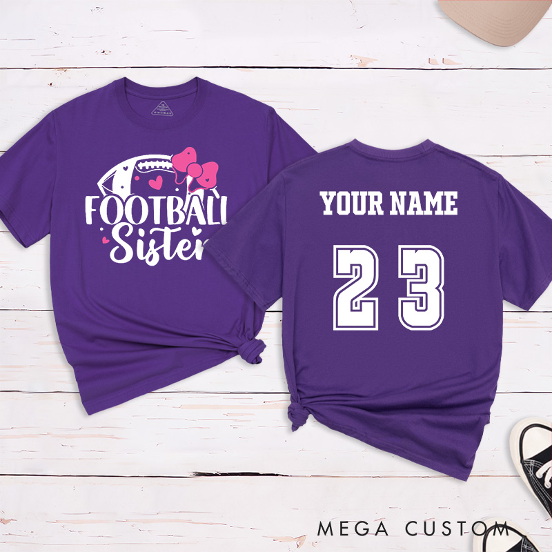 Personalized American Football Sister T-Shirts Featuring Custom Name and Number- Cheer in Style