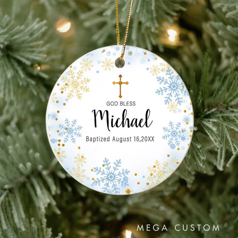 Personalized Gold Snowflake Ceramic Ornament with Name Date First Communion Gift for Christian Baptism and Confirmation Gift 