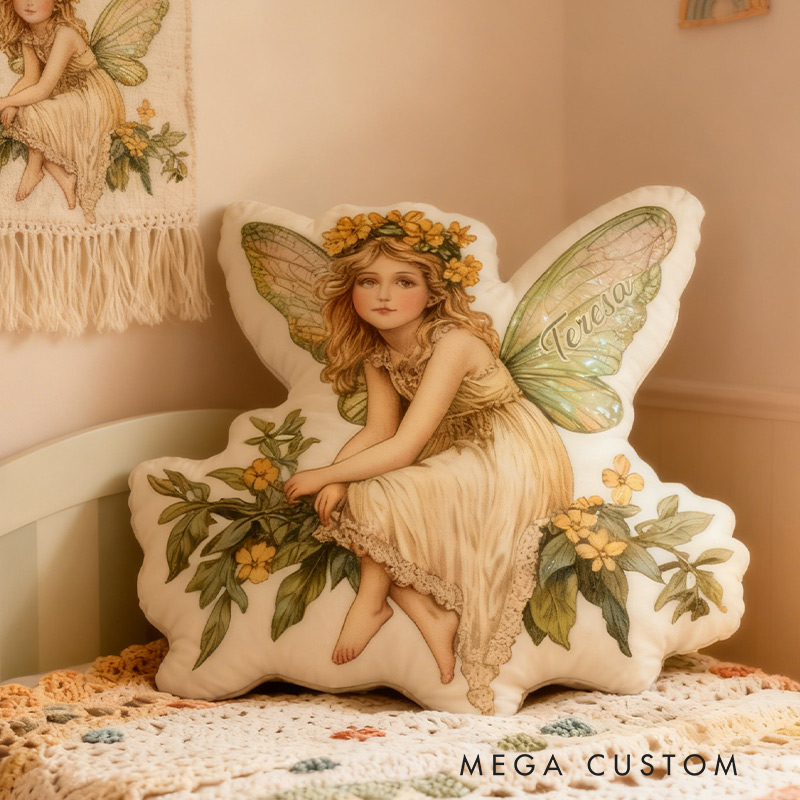 Personalized Garden Fairies Pillow Graphic 3D Print Retro Garden Fairy Custom Name Pillow for Gardening Lovers