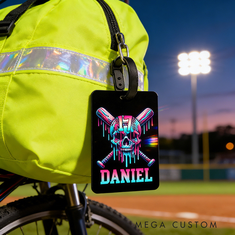 Personalized Ice Cream Dripping Baseball Luggage Tag with Name and Number Travel Accessories Team Gift for Baseball Players Lovers