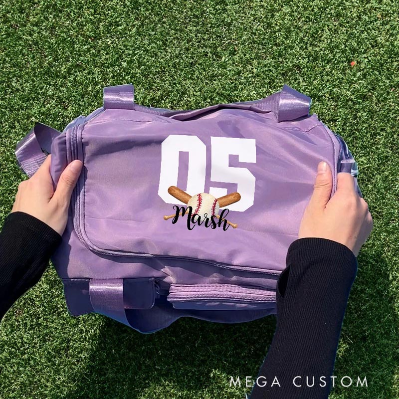 Personalized Ball Sports Name Number Large Travel Bag with Multiple Compartments and Shoulder Straps Birthday Back to School Gift for Sport Lover