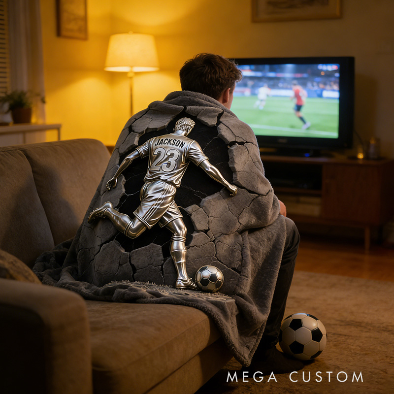 Personalized Soccer Blanket 2D Metallic-Style Soccer Print with Soccer Player Name And Number 