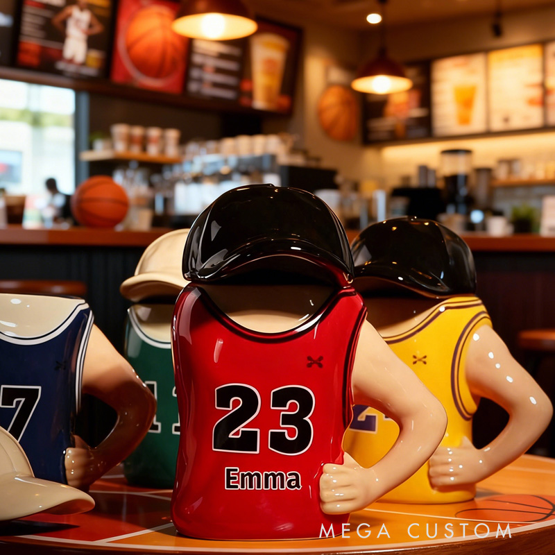 Personalized Jersey Ceramic Mug Basketball Player Jersey Custom Name Gift for Sport Lovers