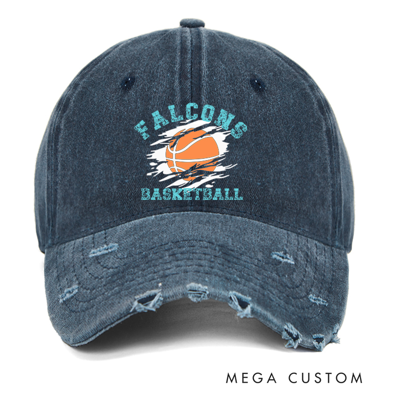 Personalized Distressed Basketball Cap with Custom Team Name Vintage Denim Look and Comfortable Fit