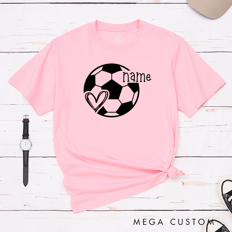 Personalized Soccer Heart T-Shirt with Custom Name Design
