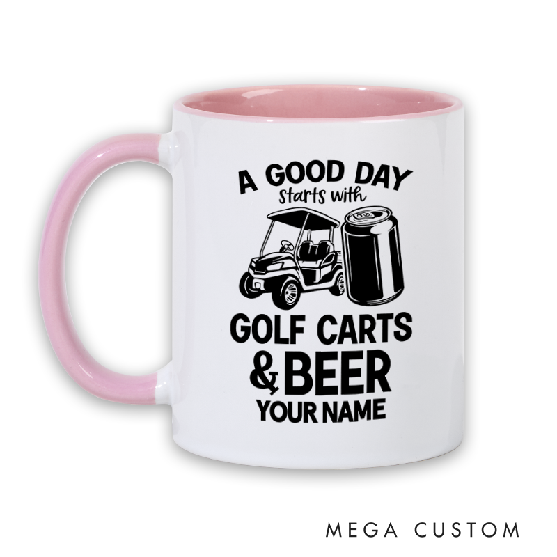 Personalized Golf Mug with Custom Name Fun "Golf Carts & Beer" Design Perfect Gift for Golf Enthusiasts