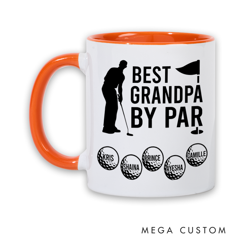 Personalized Golf Mug with "Best Grandpa By Par" Design Featuring Custom Names Thoughtful and Unique Gift for Golf Enthusiasts and Special Occasions