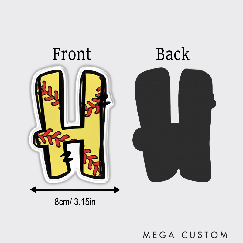 Personalized Initial Softball Refrigerator Magnet with Realistic Stitching Pattern and Unique Design