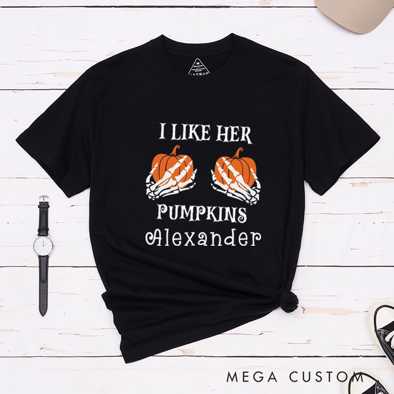 Personalized Halloween Couple Matching T-Shirt Funny I Like His Broomstick and I Like Her Pumpkins Shirt Pumpkin Chopsticks Shirt