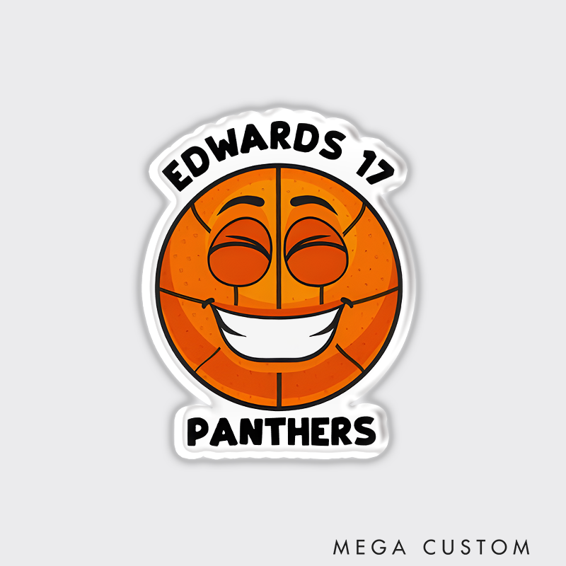 Personalized Basketball Refrigerator Magnet with Smiling Basketball Custom Name Jersey Number and Team Name Design