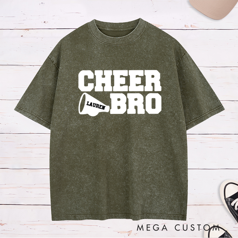 Personalized Cheer Bro Washed T-Shirt with Custom Name