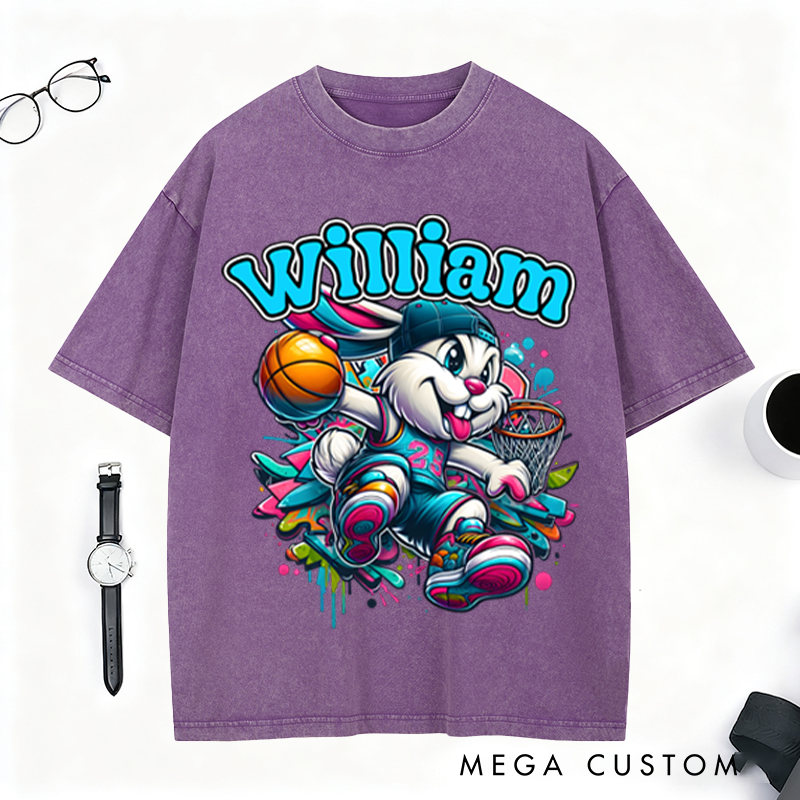 Personalized Easter Basketball Washed T-Shirt with Custom Name Design